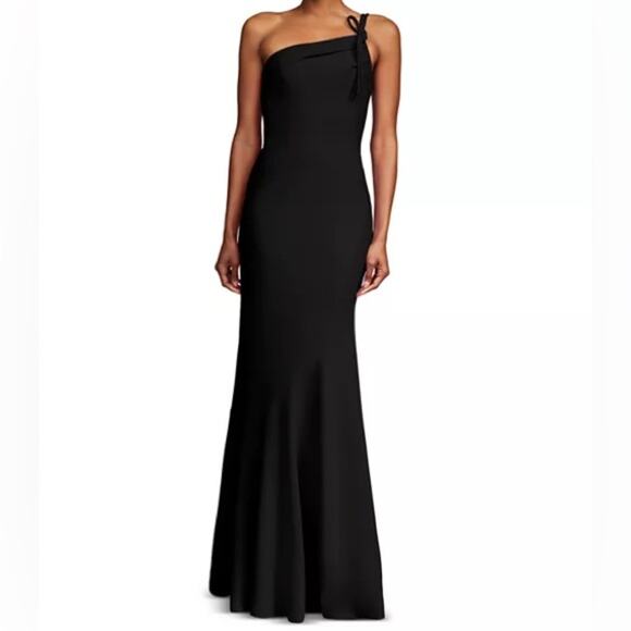 HALSTON Women’s Sybil Crepe Sleeveless Asymmetrical Neck Gown Black 0 - Picture 1 of 10
